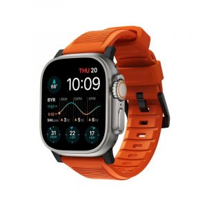 NOMAD - Bracelet Rugged en silicone pour Apple Watch V2 42/44/45/49mm - Orange/Noir