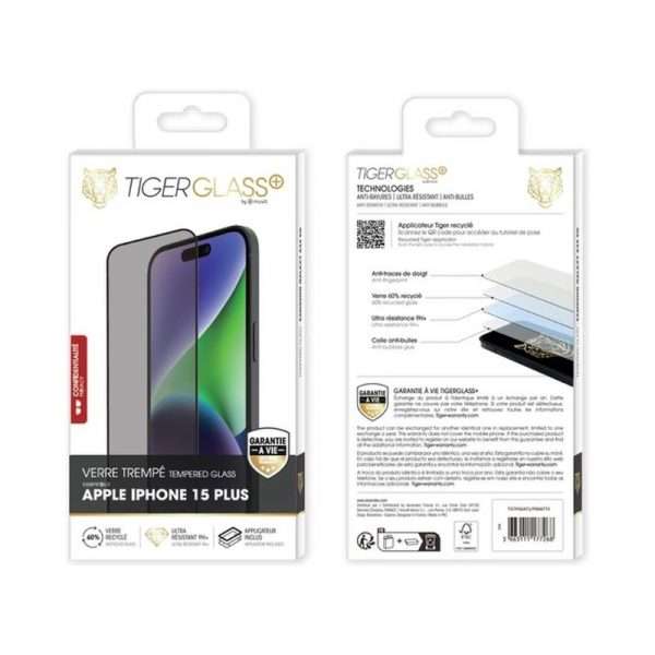 TIGER - TIGER GLASS PLUS VT RECYCLE CONFIDENTIEL IPHONE 15 PLUS - TRANSPARENT/NOIR