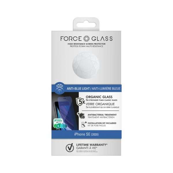 Force Glass - Protège écran iPhone SE 2020 Plat Anti Lumière Bleue - Garanti à vie