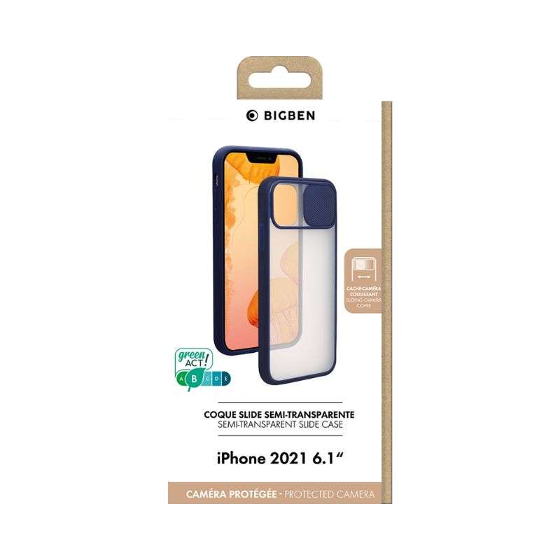Bigben Coque iPhone 13 + Cache caméra Contour Bleu