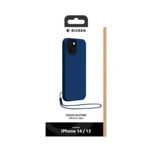 Bigben - Coque iPhone 14 Silicone + dragonne assortie - Bleu marine