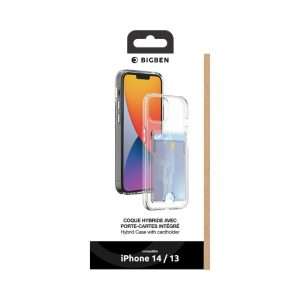 Bigben - Coque iPhone 14 Hybride avec porte-carte intégré Transparente