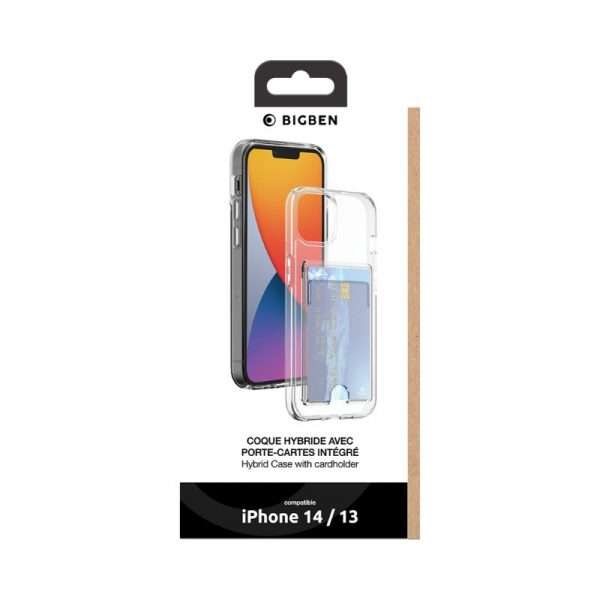 Bigben - Coque iPhone 14 Hybride avec porte-carte intégré Transparente