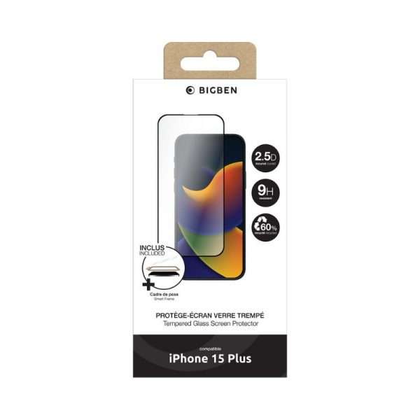 Bigben - Protège écran 2.5D iPhone 16 Plus / 15 Plus + SmartFrame™ - Certifié GRS