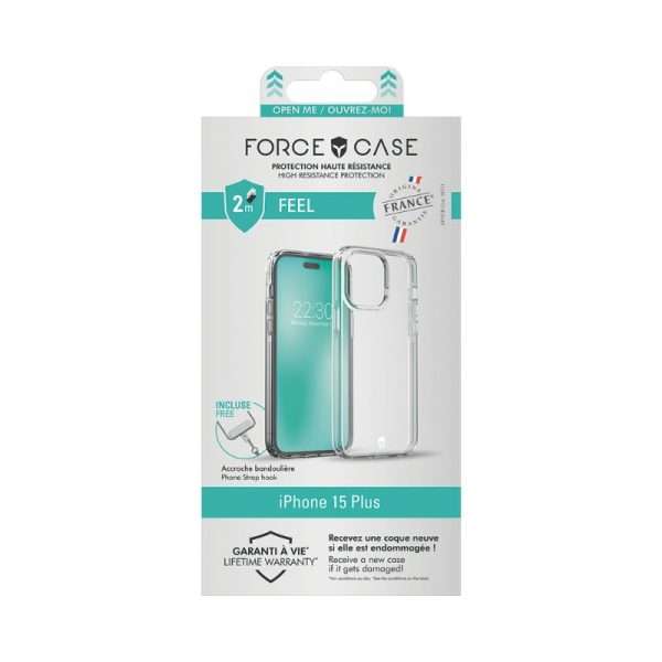 Force Case - Coque Renforcée iPhone 15 Plus FEEL Origine France Transparente - Garantie à vie