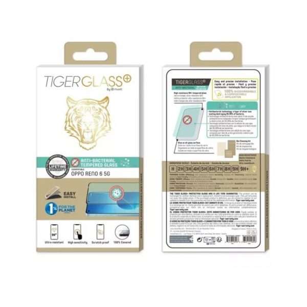 TIGER - TIGER GLASS PLUS VERRE TREMPE ANTIBACTERIEN OPPO RENO 6 5G