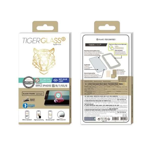 TIGER - Verre trempé TigerGlass Plus anti lumière bleue pour Apple iPhone 6/6 s/7/8/SE