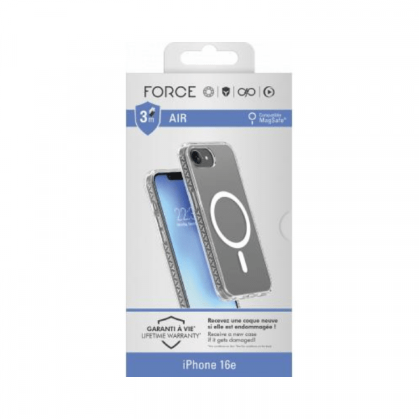 Coque renforcée MagSafe iPhone 16e AIR 3m Transparente - Force Case