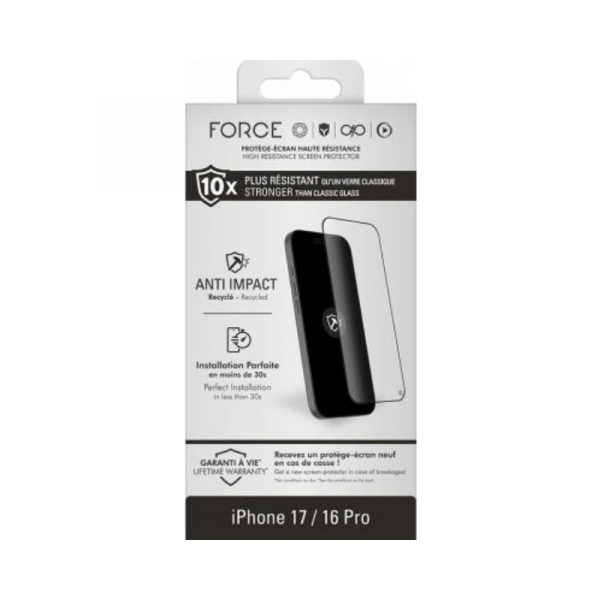 Protège écran iPhone 17 / 16 Pro Anti-Impact 2.5D Verre trempé - Force Glass