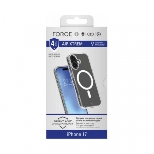 Coque renforcée MagSafe iPhone 17 AIR XTREM 4m Norme Militaire MIL-STD 810G Transparente - Force Case