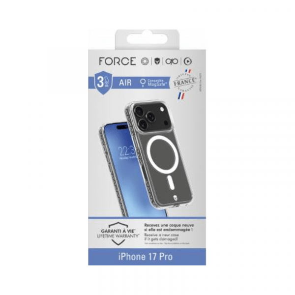 Coque renforcée MagSafe iPhone 17 Pro AIR Origine France Garantie 3m Transparente - Force Case