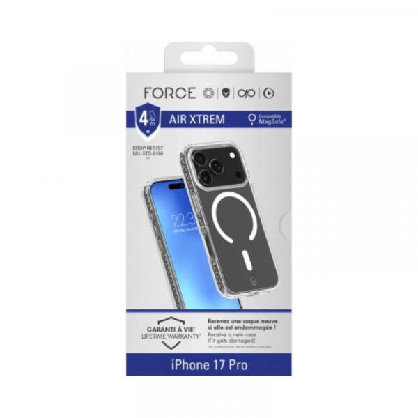 Coque renforcée MagSafe iPhone 17 Pro AIR XTREM 4m Norme Militaire MIL-STD 810G Transparente - Force Case