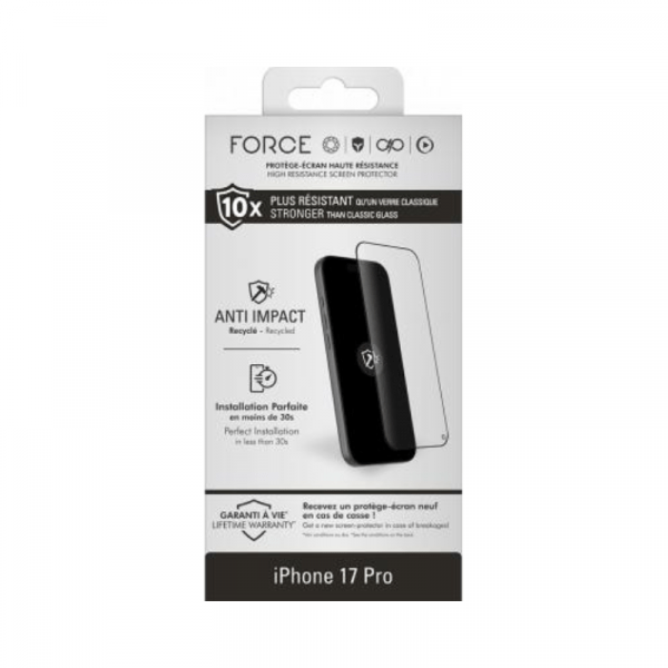 Protège écran iPhone 17 Pro Anti-Impact 2.5D Verre trempé - Force Glass