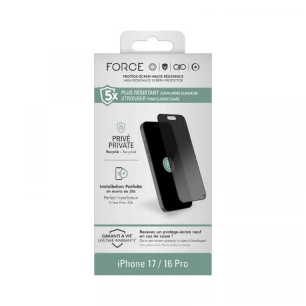 Protège écran iPhone 17 / 16 Pro Privé 2.5D Verre organique - Force Glass