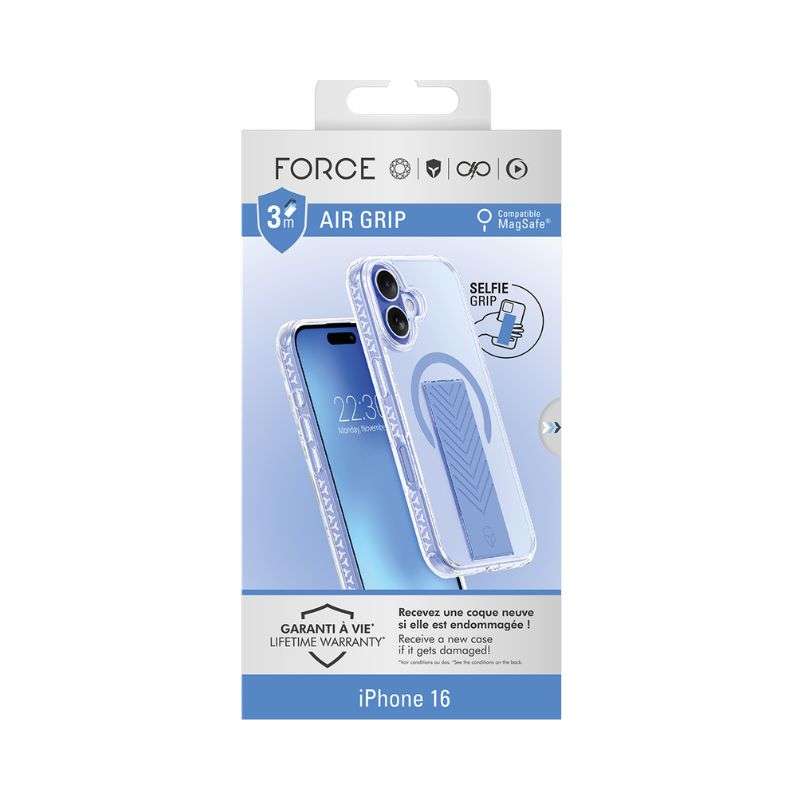Force Case Air Grip MagSafe Bleu iPhone 16 – Protection 3m