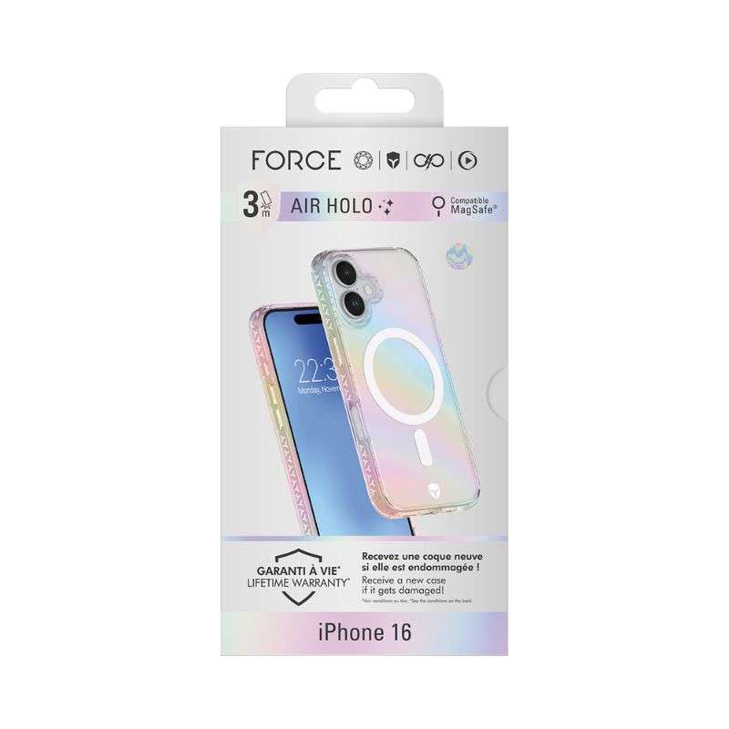 Force Case Air iPhone 16 MagSafe Holographique 3m