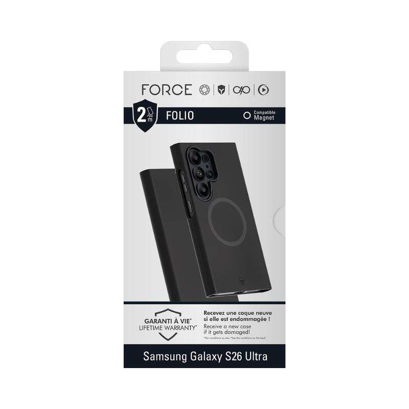 Force Case Folio Magnet Galaxy S26 Ultra Antichoc 2m - Noir